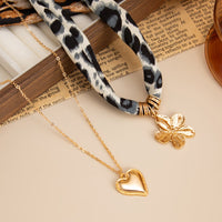 Thumbnail for Flower Heart Pendant Leopard Print Chiffon Necklace Set 2 Pcs Boho - ArtGalleryZen