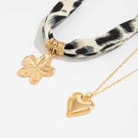 Thumbnail for Flower Heart Pendant Leopard Print Chiffon Necklace Set 2 Pcs Boho - ArtGalleryZen