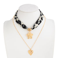 Thumbnail for Flower Heart Pendant Leopard Print Chiffon Necklace Set 2 Pcs Boho - ArtGalleryZen