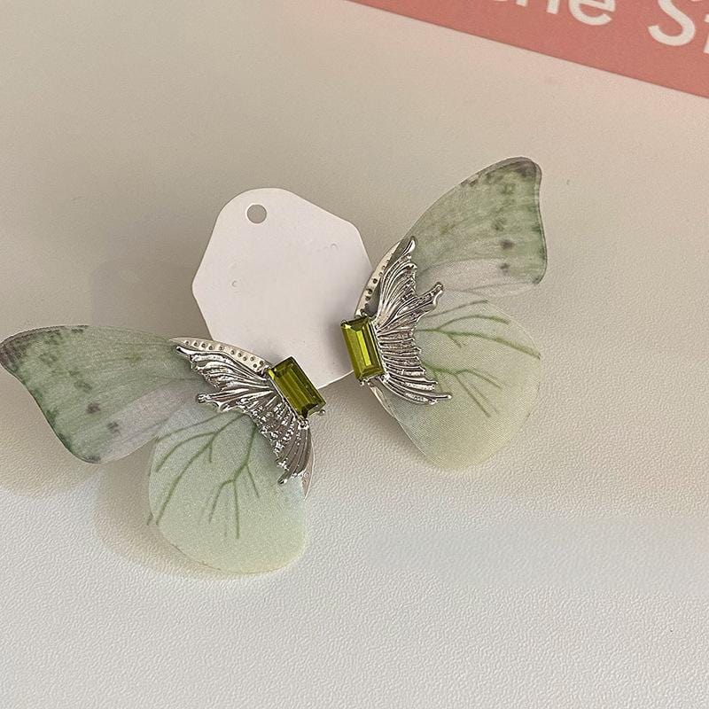 Forest Style Rhinestone Inlaid Chiffon Butterfly Stud Earrings - ArtGalleryZen