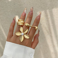 Thumbnail for French Chunky Gold Silver Plated Pearl Flower Ring