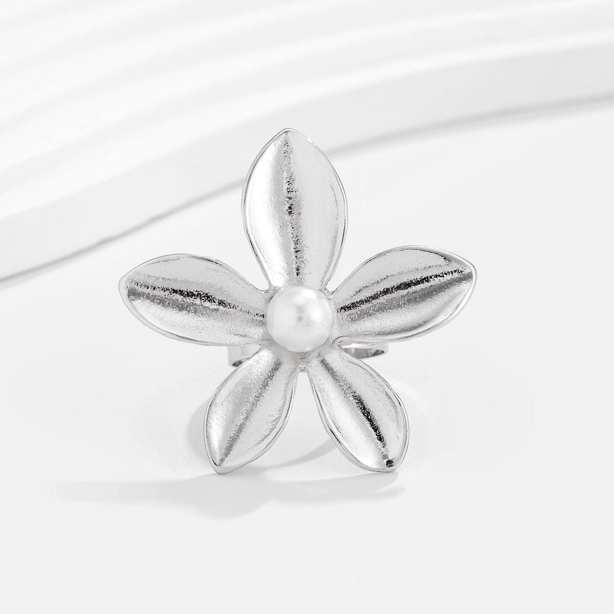 French Chunky Gold Silver Plated Pearl Flower Ring