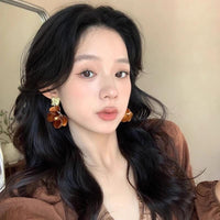 Thumbnail for French Style Chunky Flower Dangle Textured Square Earrings - ArtGalleryZen