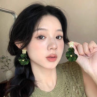 Thumbnail for French Style Chunky Flower Dangle Textured Square Earrings - ArtGalleryZen