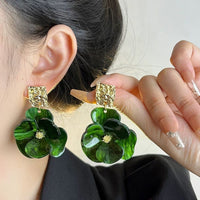 Thumbnail for French Style Chunky Flower Dangle Textured Square Earrings - ArtGalleryZen