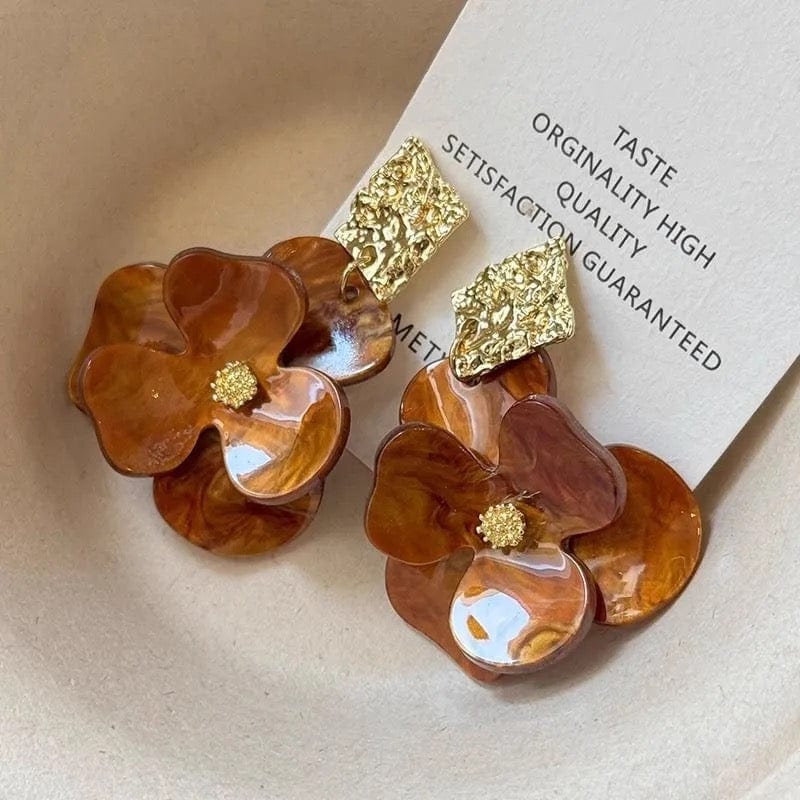 French Style Chunky Flower Dangle Textured Square Earrings - ArtGalleryZen