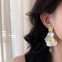 Thumbnail for French Style Chunky Flower Dangle Textured Square Earrings - ArtGalleryZen