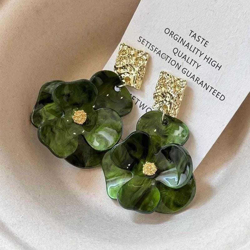 French Style Chunky Flower Dangle Textured Square Earrings - ArtGalleryZen