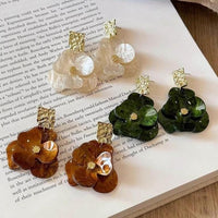 Thumbnail for French Style Chunky Flower Dangle Textured Square Earrings - ArtGalleryZen