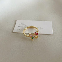 Thumbnail for French Style CZ Inlaid Butterfly Enamel Flower Pearl Open Ring