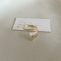 Thumbnail for French Style CZ Inlaid Butterfly Enamel Flower Pearl Open Ring