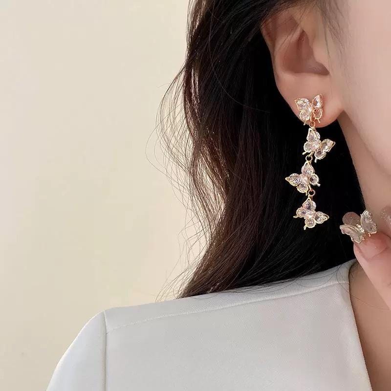 French Style CZ Inlaid Butterfly Tassel Earrings - ArtGalleryZen