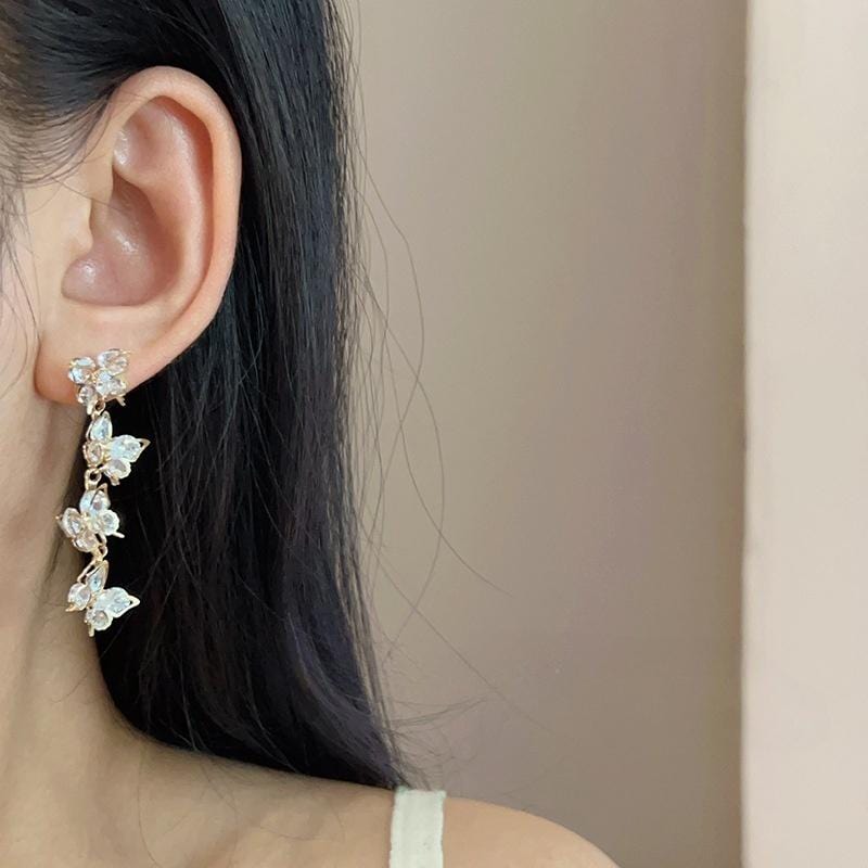 French Style CZ Inlaid Butterfly Tassel Earrings - ArtGalleryZen