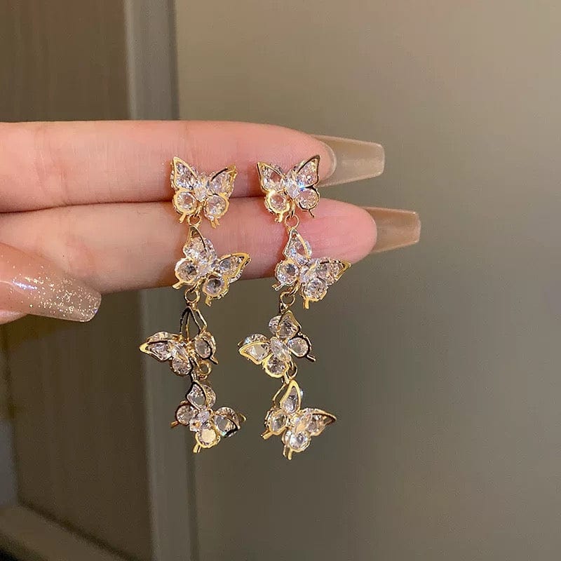 French Style CZ Inlaid Butterfly Tassel Earrings - ArtGalleryZen