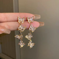 Thumbnail for French Style CZ Inlaid Butterfly Tassel Earrings - ArtGalleryZen