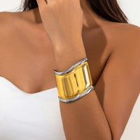 Thumbnail for French Style Gold Silver Plated Wide Glossy Open Cuff Bracelet - ArtGalleryZen