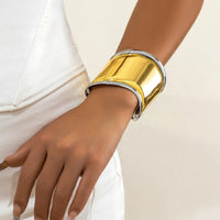 Thumbnail for French Style Gold Silver Plated Wide Glossy Open Cuff Bracelet - ArtGalleryZen