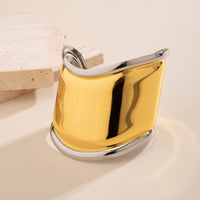 Thumbnail for French Style Gold Silver Plated Wide Glossy Open Cuff Bracelet - ArtGalleryZen