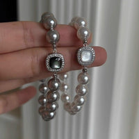 Thumbnail for French Style Layered CZ Inlaid Square Charm Pearl Chain Necklace Bracelet - ArtGalleryZen