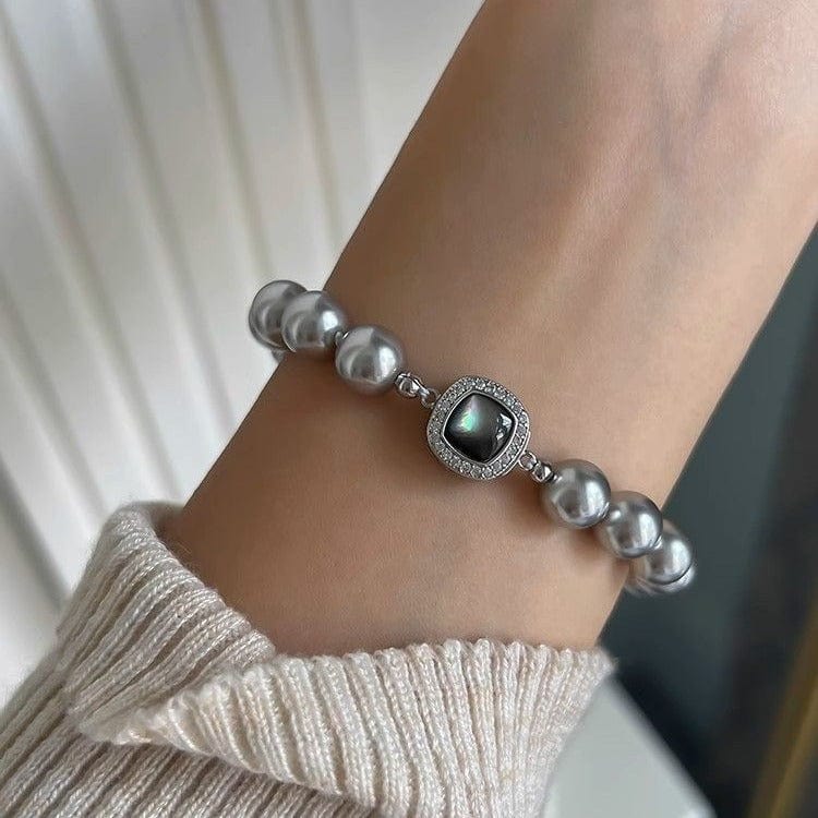 French Style Layered CZ Inlaid Square Charm Pearl Chain Necklace Bracelet - ArtGalleryZen