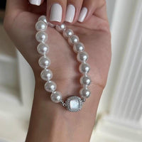 Thumbnail for French Style Layered CZ Inlaid Square Charm Pearl Chain Necklace Bracelet - ArtGalleryZen