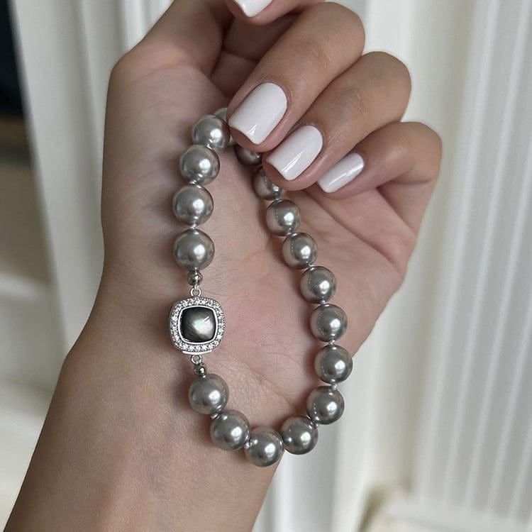 French Style Layered CZ Inlaid Square Charm Pearl Chain Necklace Bracelet - ArtGalleryZen