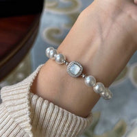 Thumbnail for French Style Layered CZ Inlaid Square Charm Pearl Chain Necklace Bracelet