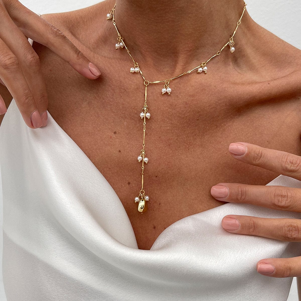 French Style Pearl Tassel Bone Chain Y Necklace - ArtGalleryZen