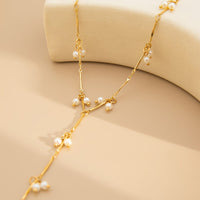 Thumbnail for French Style Pearl Tassel Bone Chain Y Necklace - ArtGalleryZen