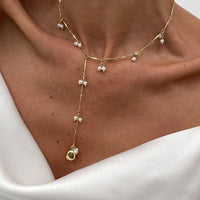 Thumbnail for French Style Pearl Tassel Bone Chain Y Necklace - ArtGalleryZen