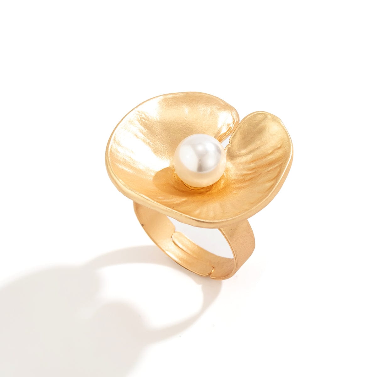 French Style Round Disk Pleated Pearl Open Ring - ArtGalleryZen