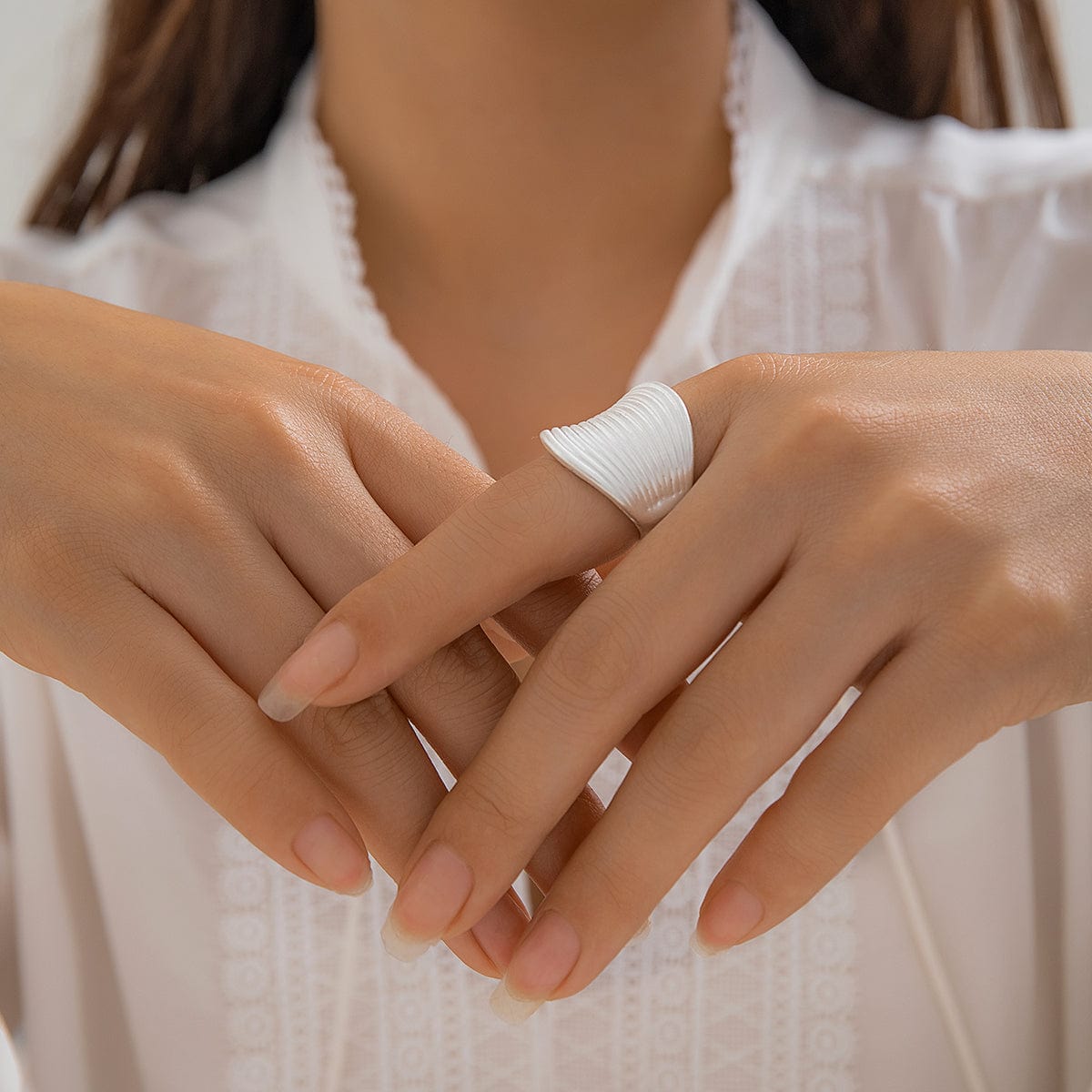 French Style Round Pleated Metallic Open Ring - ArtGalleryZen