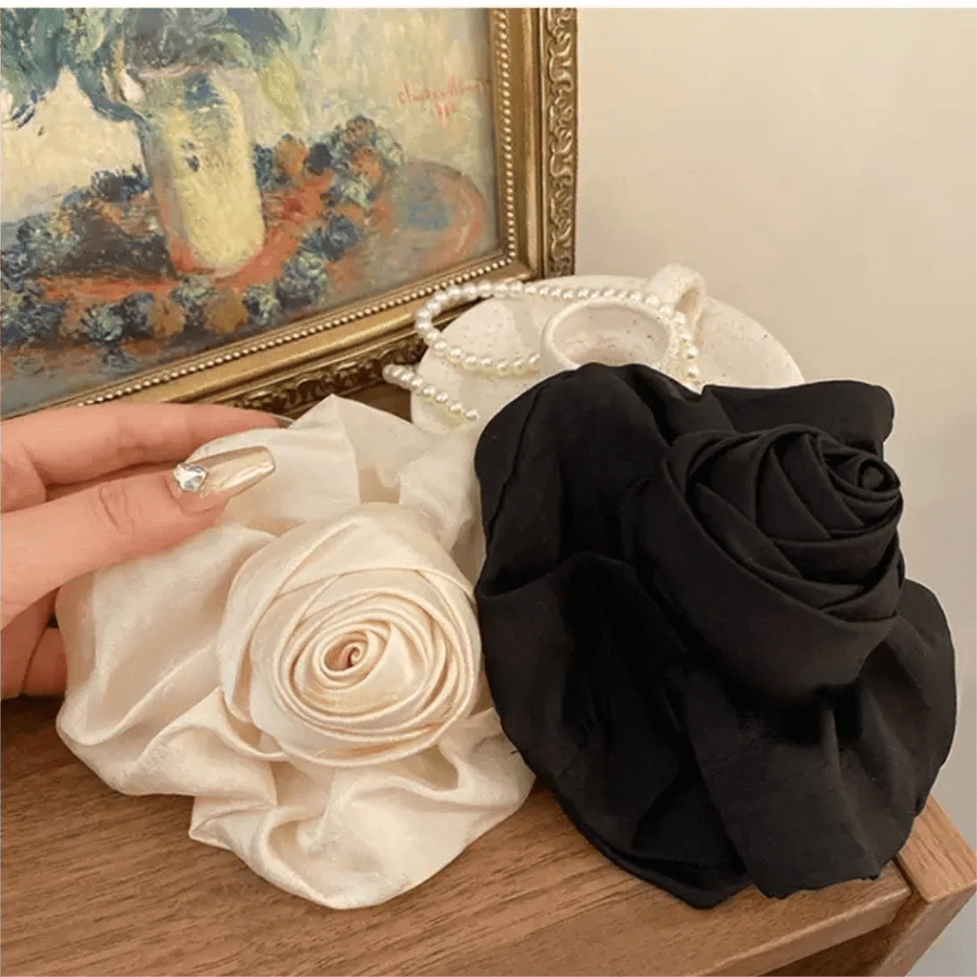 French Temperament Rose Flower Hair Claw Clip - ArtGalleryZen