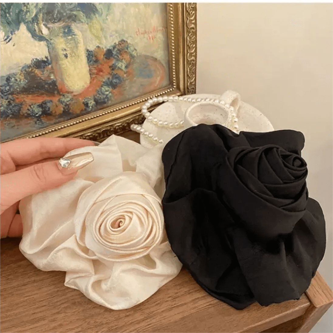 French Temperament Rose Flower Hair Claw Clip