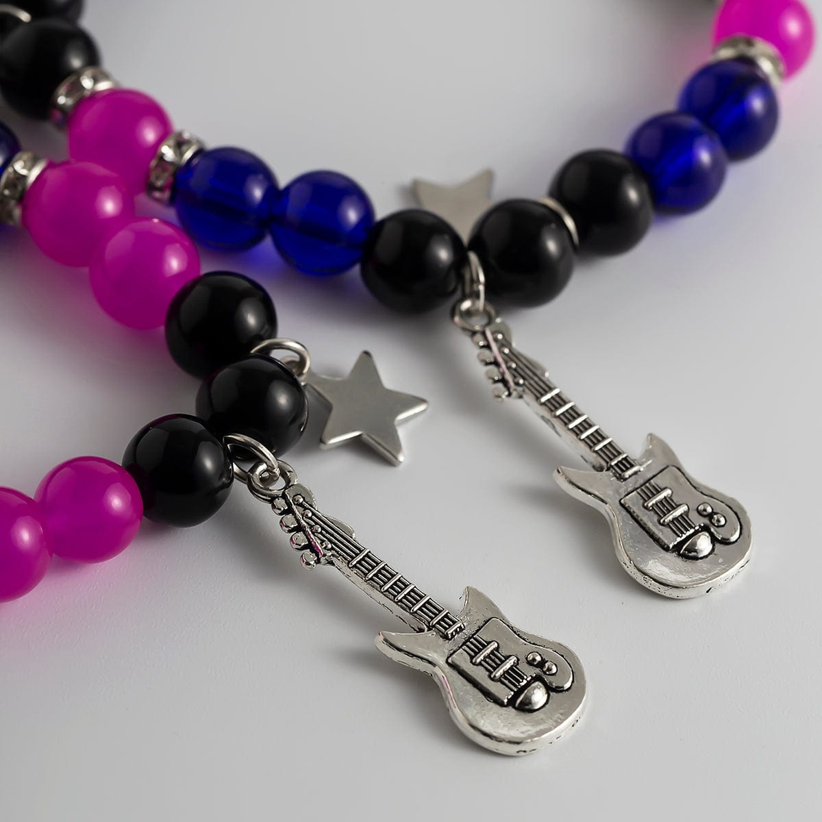 Magnetic Guitar Star Heart Charm Crystal Matching Bracelet Set