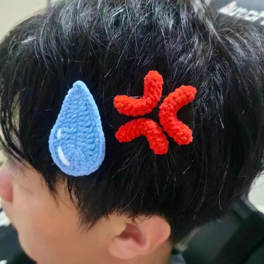 Funny Angry Sweating Water Drop Knitted Hair Clip