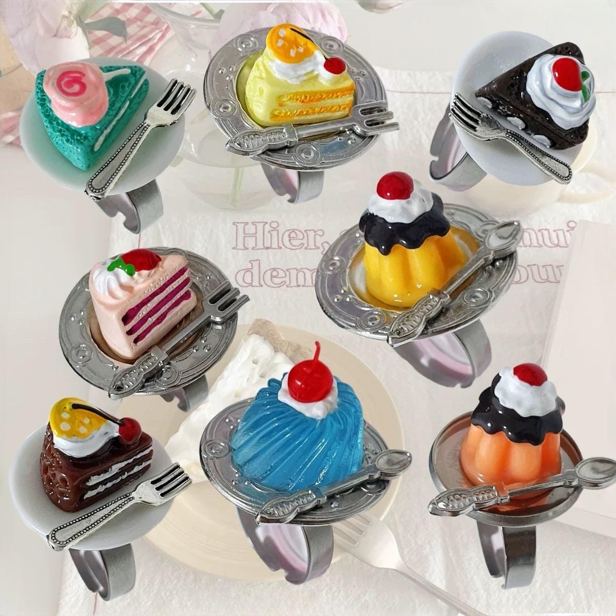 Funny Simulation Dessert Cake Pudding Adjustable Ring