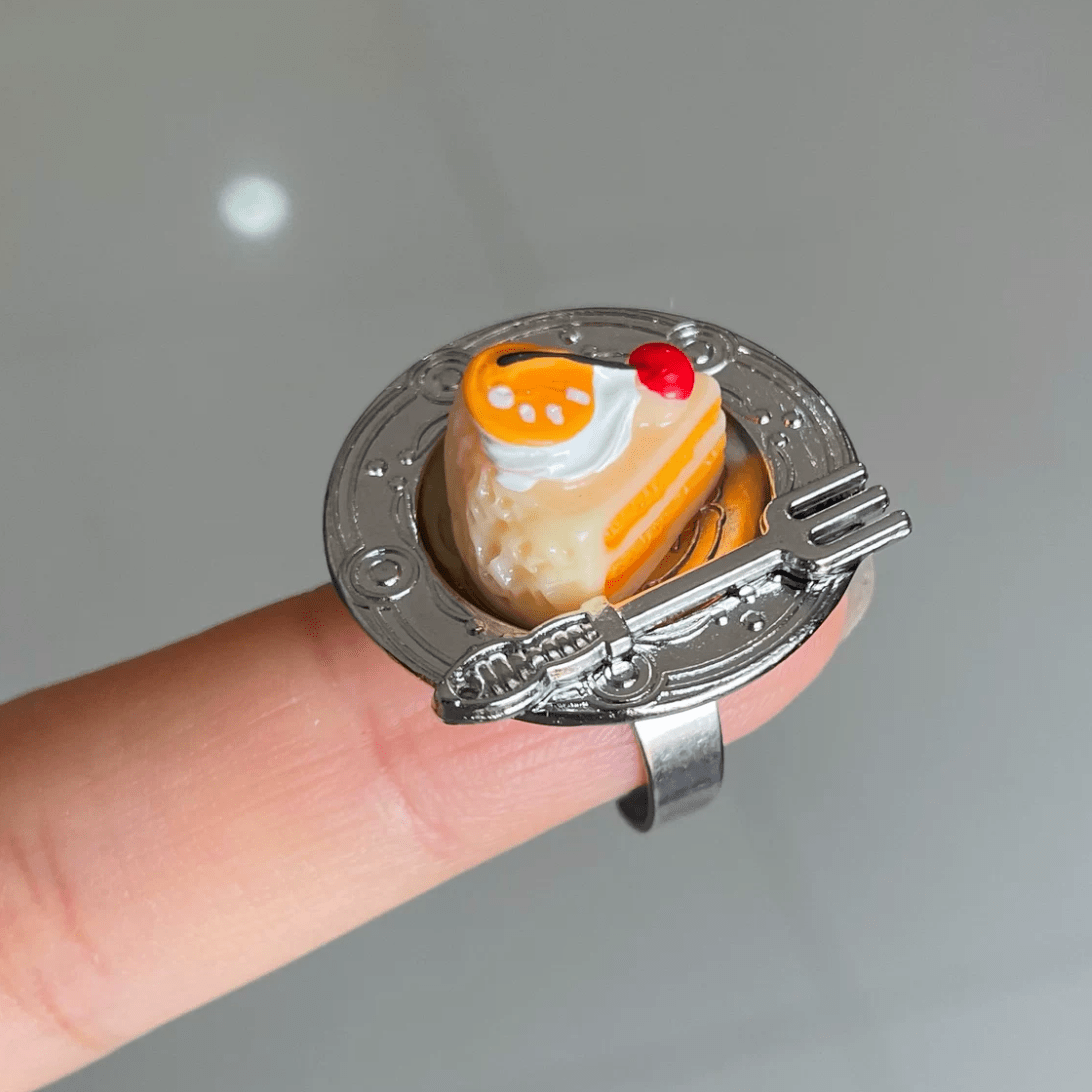 Funny Simulation Dessert Cake Pudding Adjustable Ring