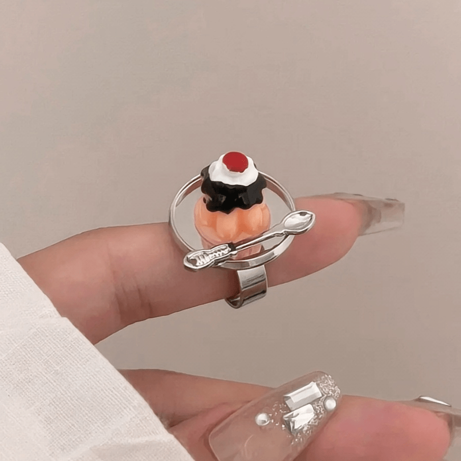 Funny Simulation Dessert Cake Pudding Adjustable Ring