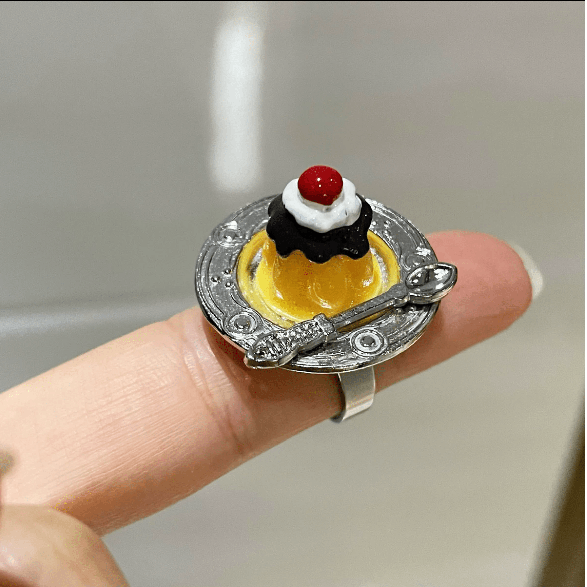 Funny Simulation Dessert Cake Pudding Adjustable Ring