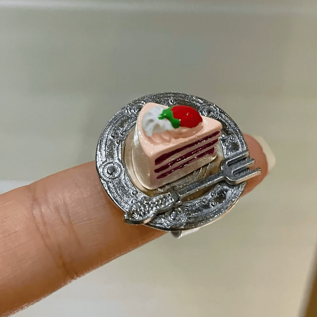 Funny Simulation Dessert Cake Pudding Adjustable Ring