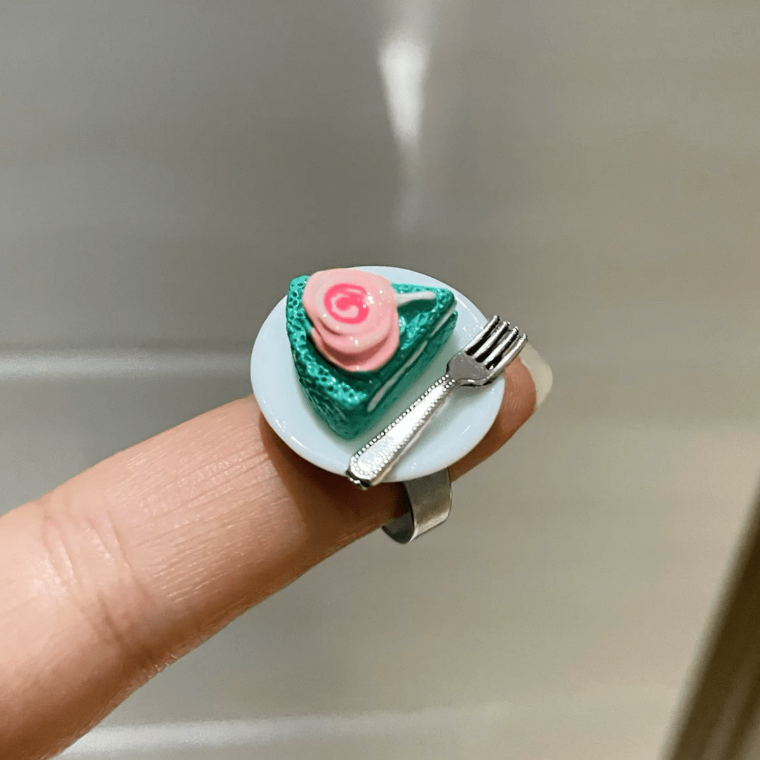 Funny Simulation Dessert Cake Pudding Adjustable Ring