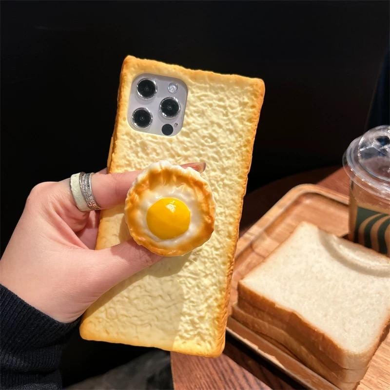 Funny Toast Bread Silicone iPhone Case With Stand - ArtGalleryZen