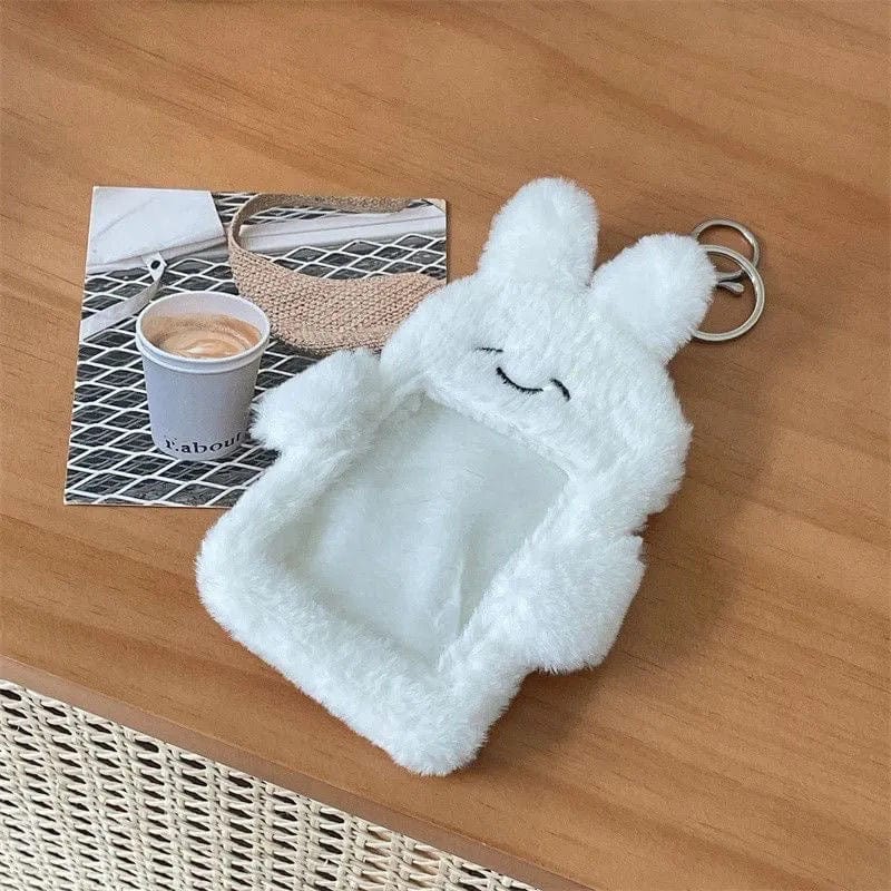 Furry Bunny Cat Pudding Kpop Keychain Plush Photocard Holder - ArtGalleryZen