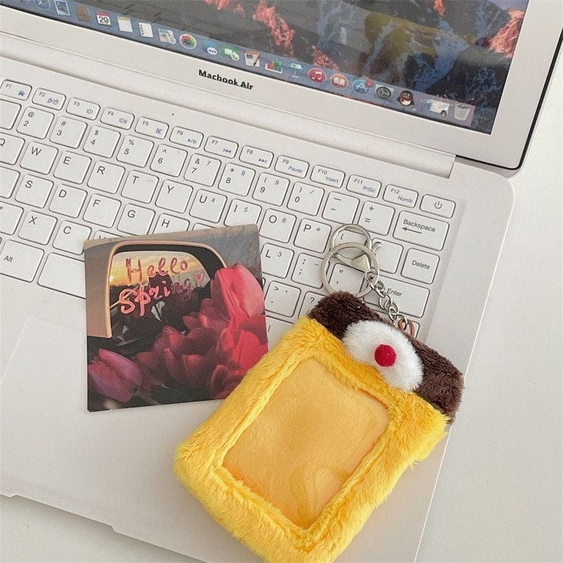 Furry Bunny Cat Pudding Kpop Keychain Plush Photocard Holder - ArtGalleryZen