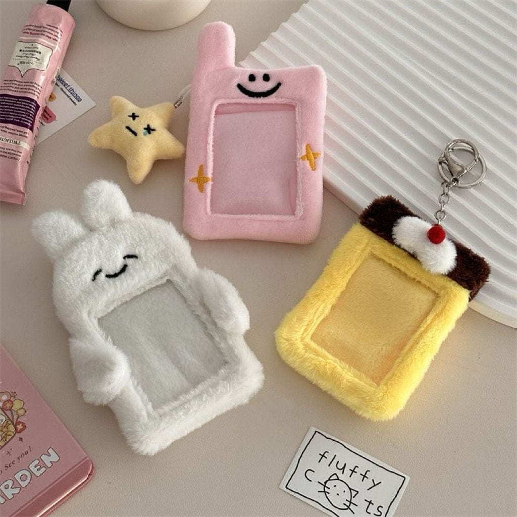 Furry Bunny Cat Pudding Kpop Keychain Plush Photocard Holder - ArtGalleryZen