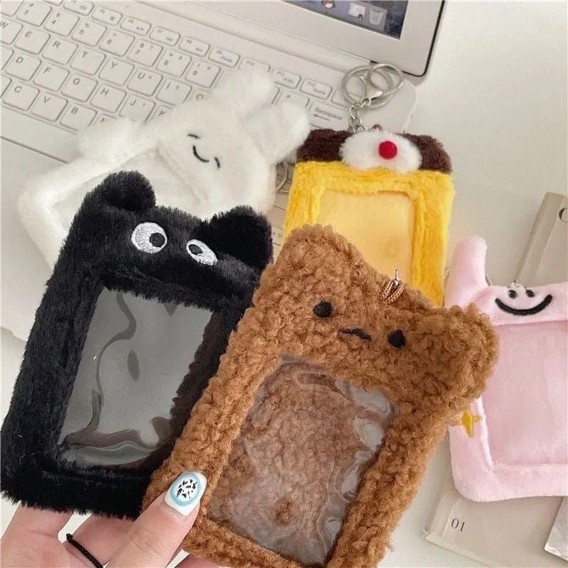Furry Bunny Cat Pudding Kpop Keychain Plush Photocard Holder - ArtGalleryZen