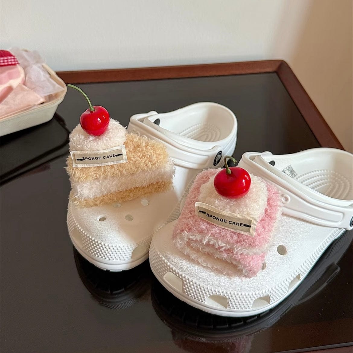 Furry Cherry Cake Crocs Sandals Decoration Shoe Charms - ArtGalleryZen