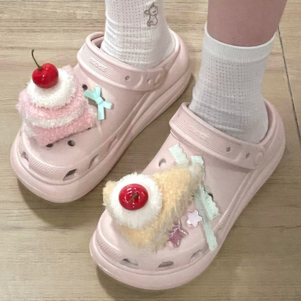 Furry Cherry Cake Crocs Sandals Decoration Shoe Charms - ArtGalleryZen