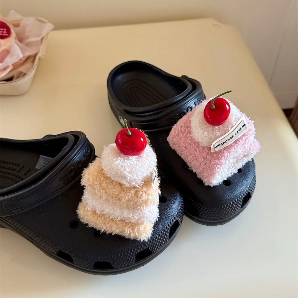 Furry Cherry Cake Crocs Sandals Decoration Shoe Charms - ArtGalleryZen